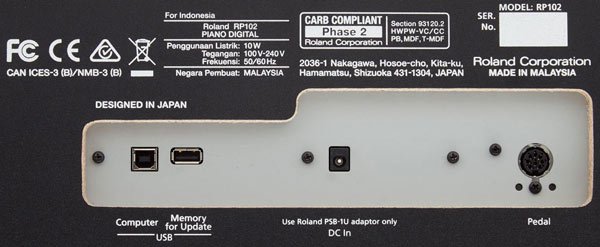 Roland RP102 usb ports jacks