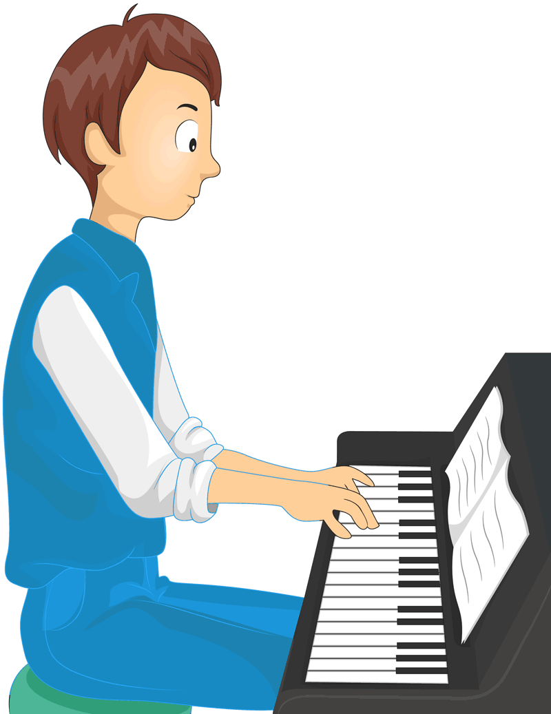 kid learning to play piano