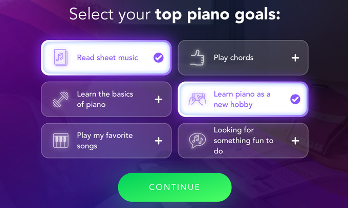 Simply Piano Setting Up Goals